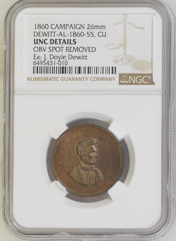 Lincoln Campaign Medal Ngc Unc Al Copper Ex J Doyle Dewitt