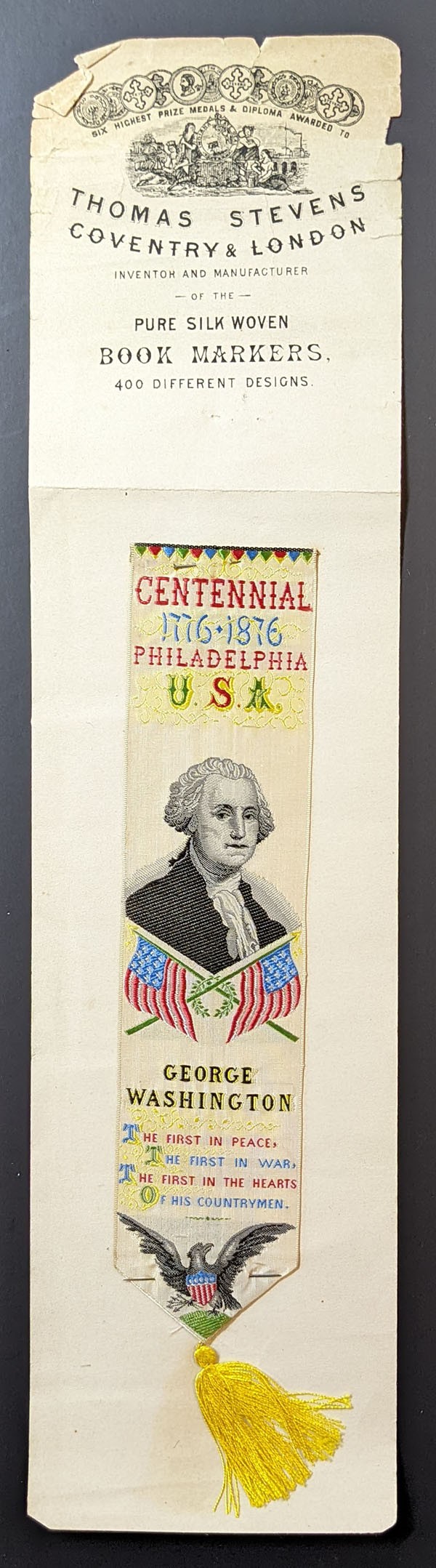 Thomas Stevens Stevengraph 1876 Centennial SIlk store of George Washington Philadelphia Exhibition 1876